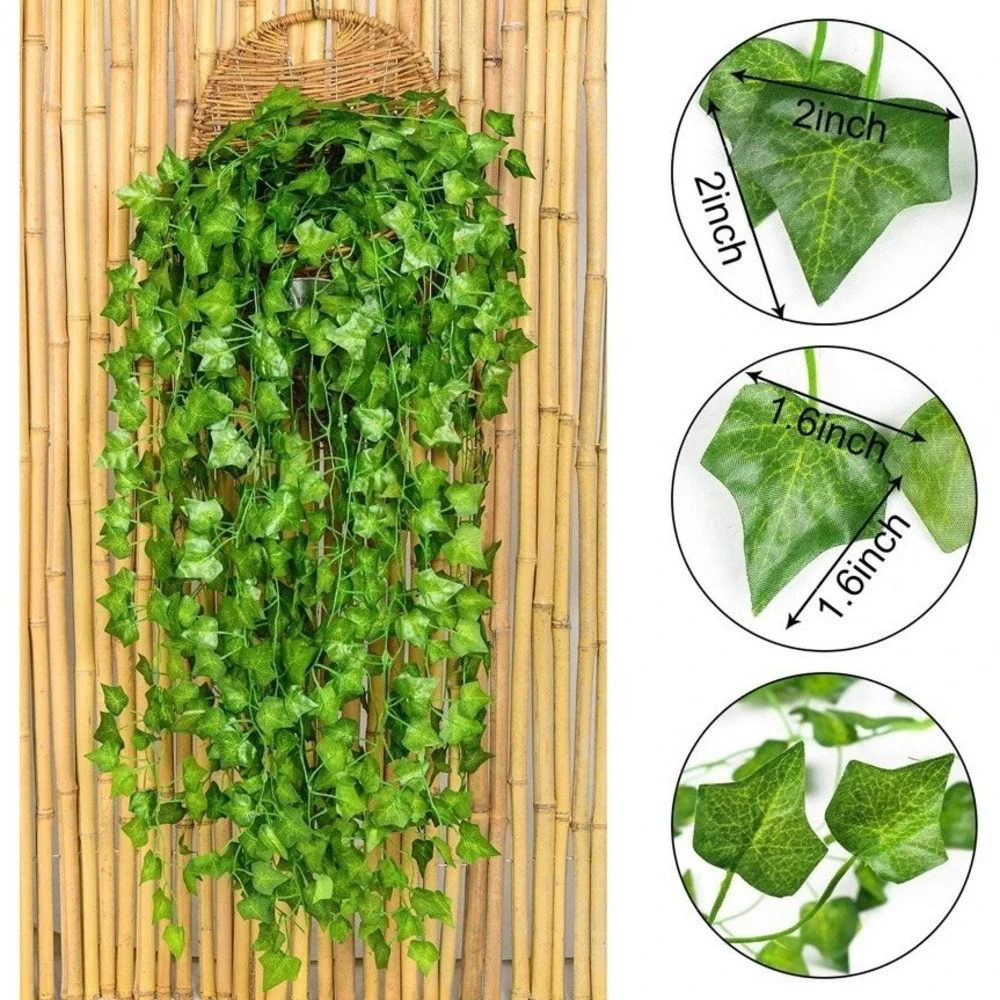 EZFLOWERY 12 Strands 84 Feet Artificial Ivy Vines Leaves, Silk Garland Fake